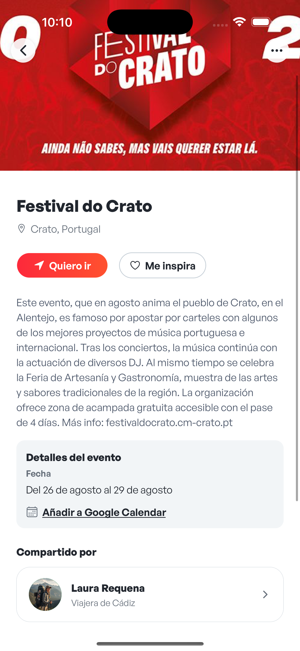 Ficha de un evento en Vume