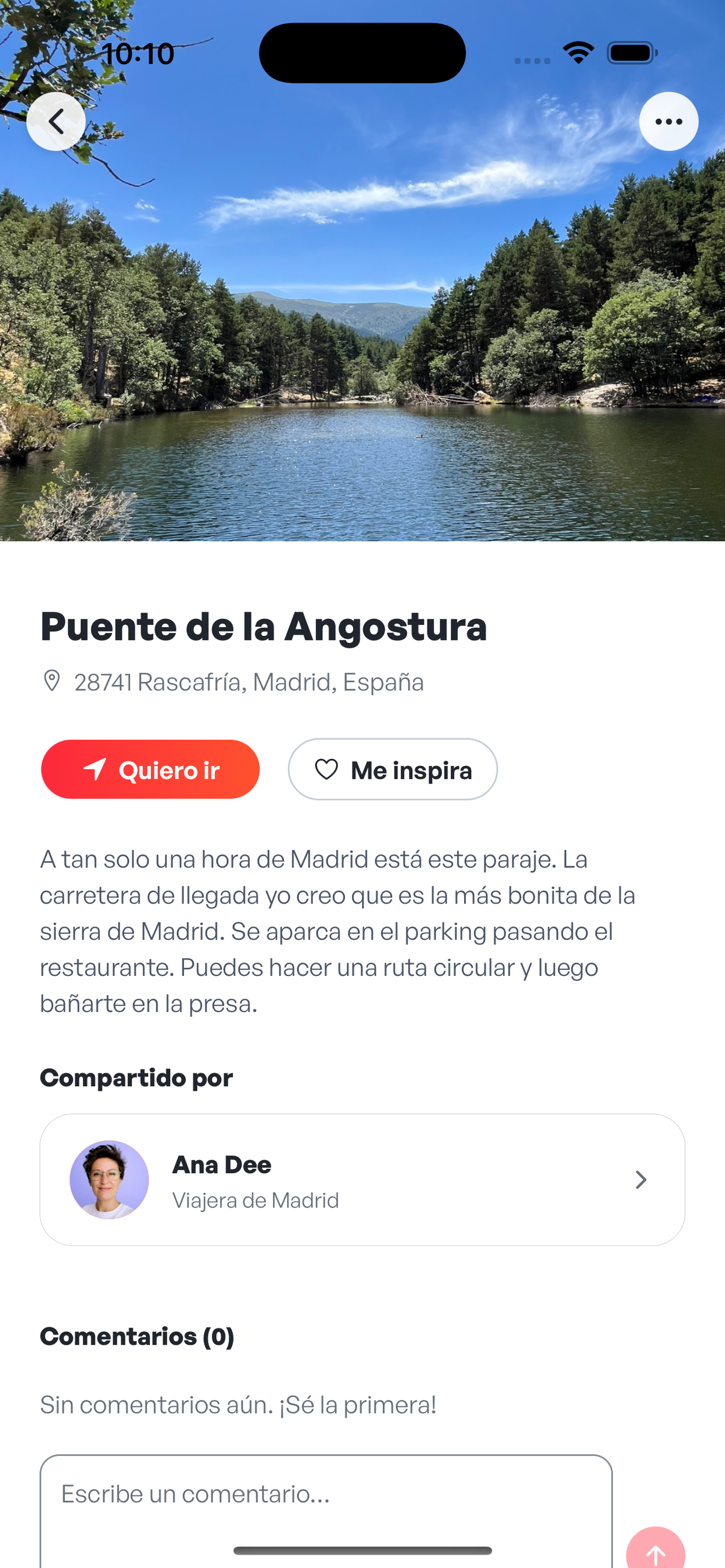 Ficha de un lugar recomendado en Vume